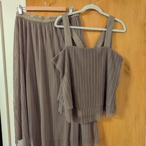 DKNY Taupe Pleated Skirt Set